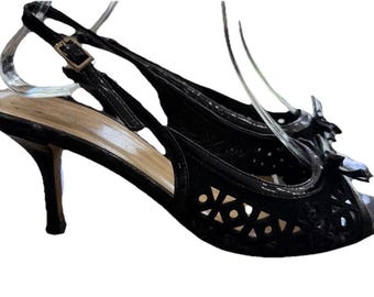 Vintage Y2K Kate Spade Black Peep Toe Slingback Pumps Heels Size 6.5 Laser