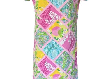 Lilly Pulitzer Dress Patchwork Floral Shift Beach Resort Stretch Vintage Sz larg