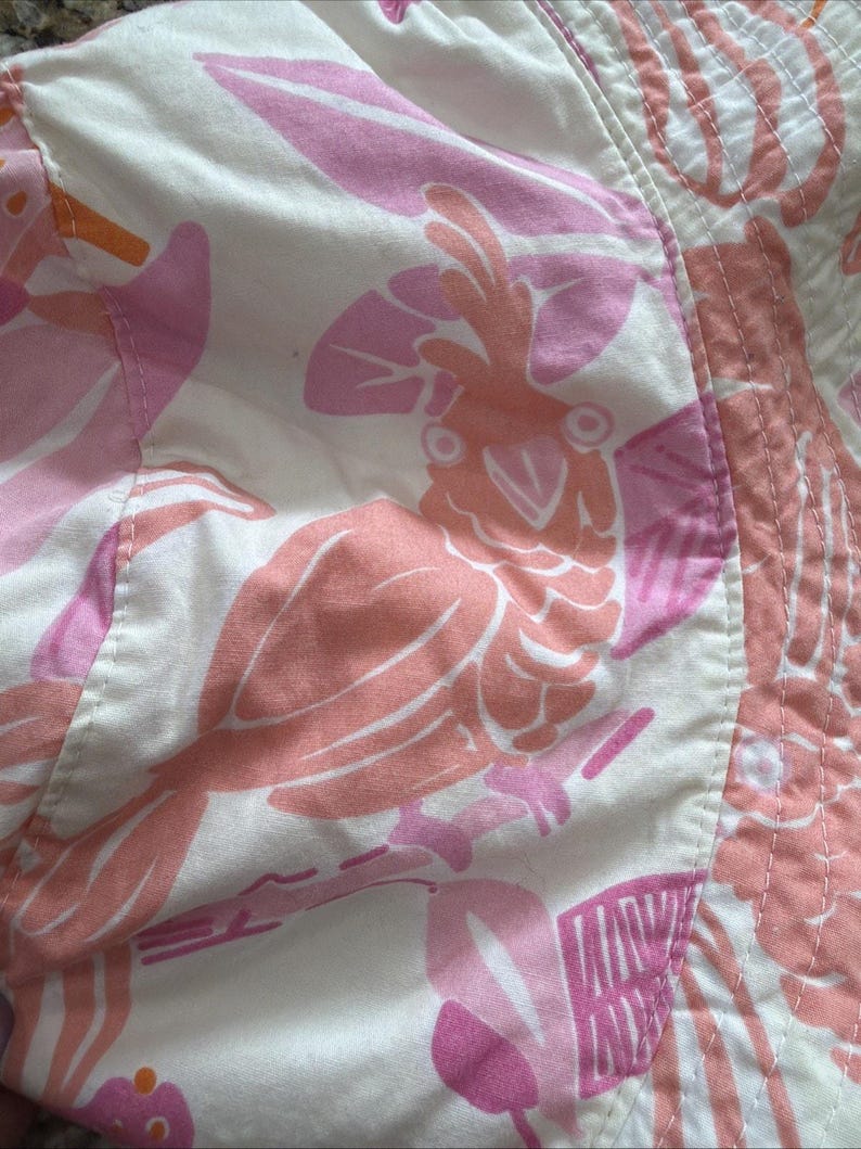 Vintage Lilly Pulitzer Bucket Hat Women's Pink Orange Cockatoo Print Terry Lined image 8