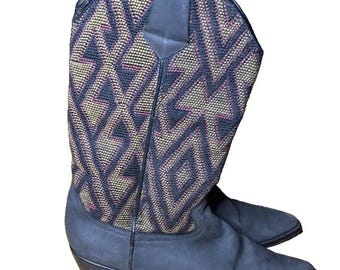 Vintage 80s 90s Guess by Georges Marciano Southwestern Tapestry Cowboy Boots 9