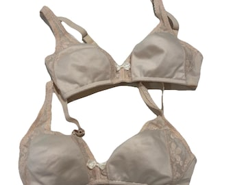 2 VINTAGE Givenchy Underdressings Size 34C Bras Lace Nylon Blend Beige Bow Front
