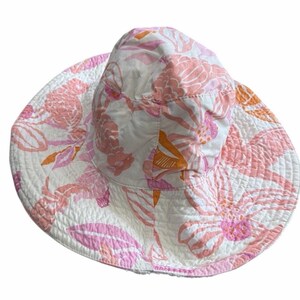 Vintage Lilly Pulitzer Bucket Hat Women's Pink Orange Cockatoo Print Terry Lined image 12