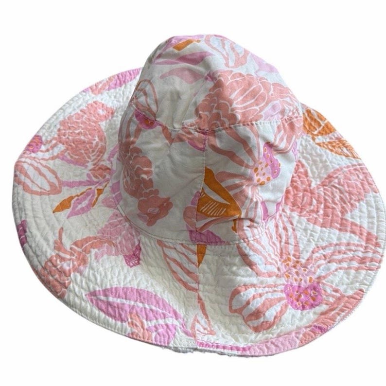 Vintage Lilly Pulitzer Bucket Hat Women's Pink Orange Cockatoo Print Terry Lined image 12