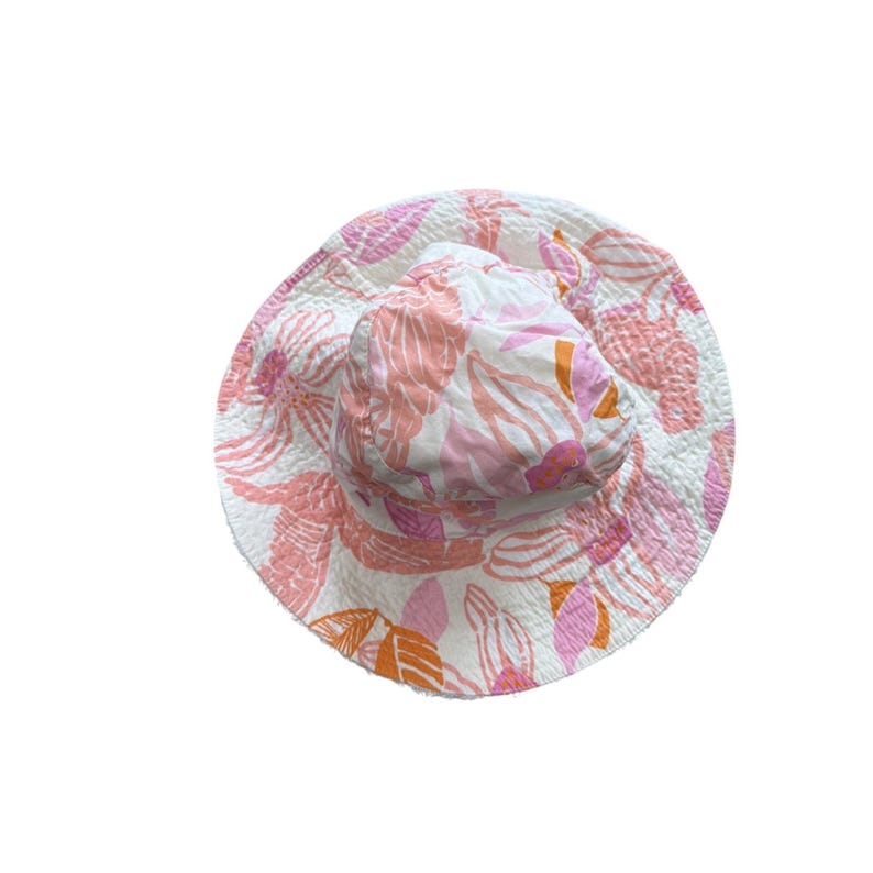 Vintage Lilly Pulitzer Bucket Hat Women's Pink Orange Cockatoo Print Terry Lined image 2