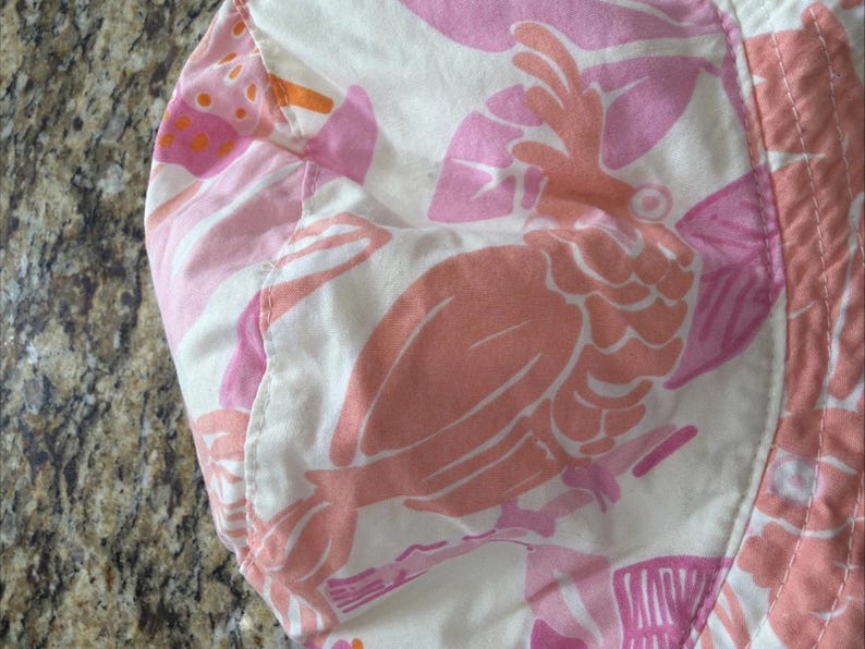 Vintage Lilly Pulitzer Bucket Hat Women's Pink Orange Cockatoo Print Terry Lined image 7