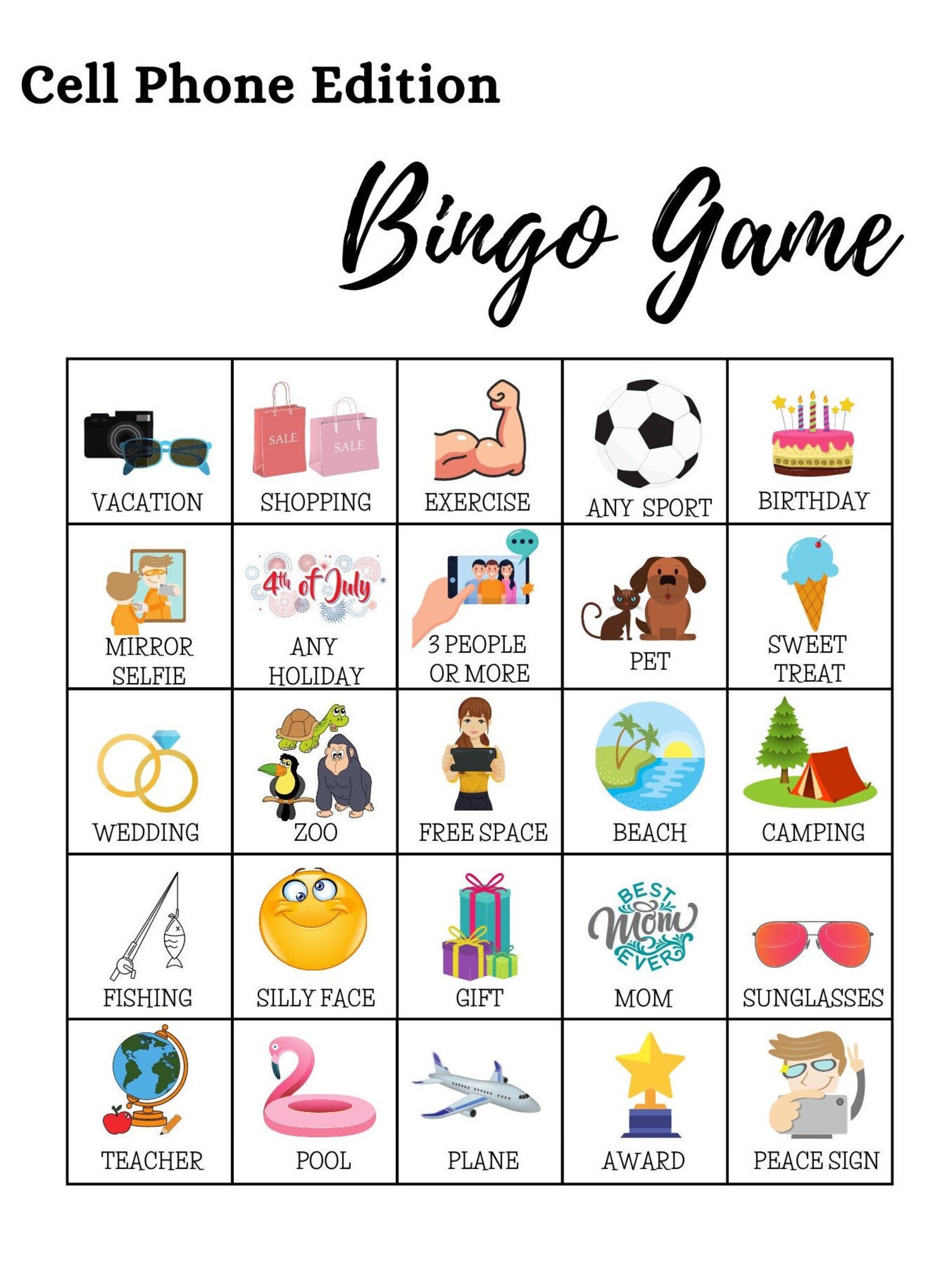Picture Bingo Cell Phone Bingo Icebreaker Game (Download Now) Etsy