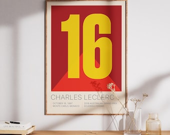 Charles Leclerc F1 Driver Number Print – Minimalist Formula 1 Poster | Digital Download | F1 Wall Art | Modern Racing Decor