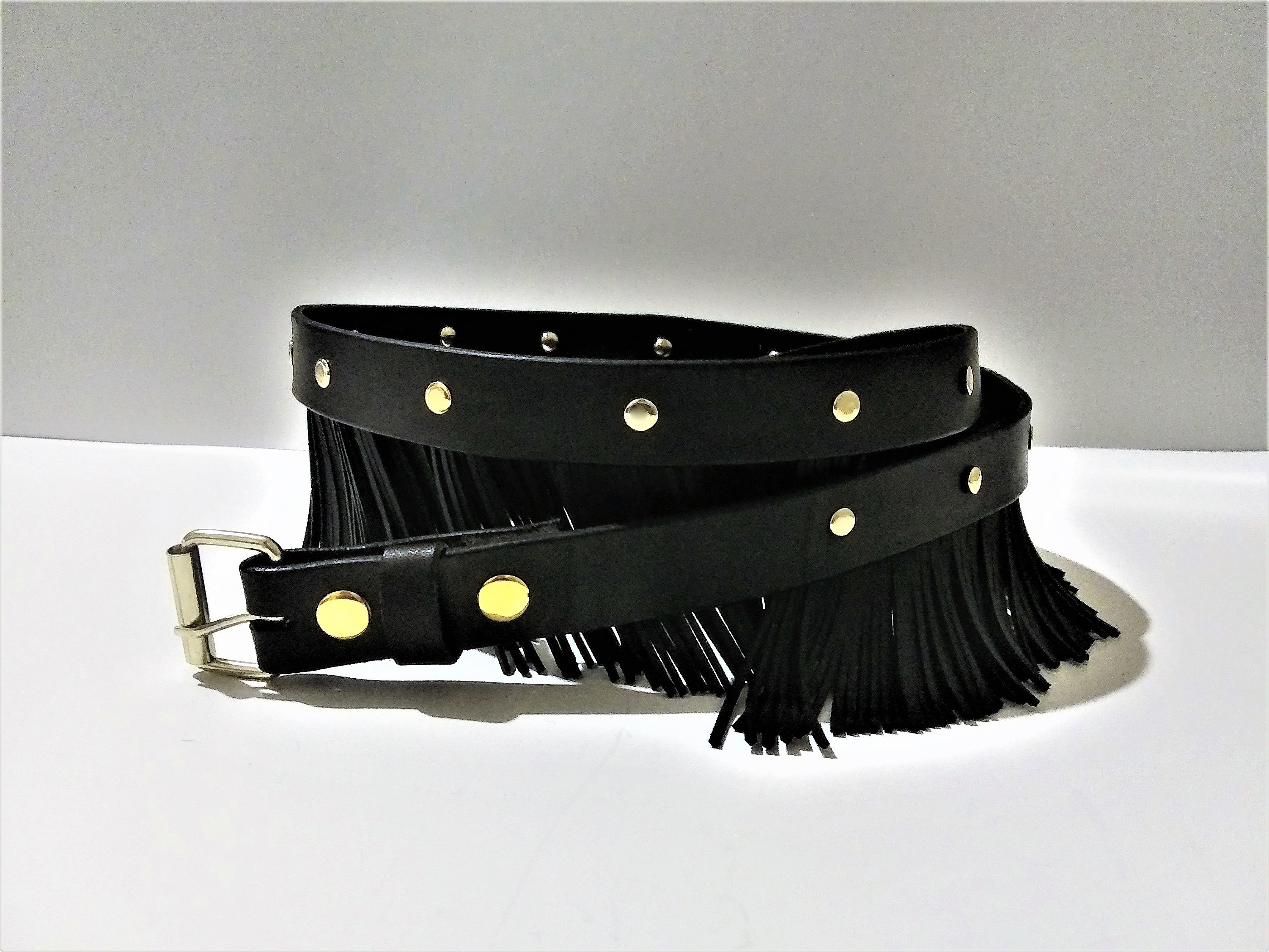Women's Western Leather Fringe belt Short Fringe Black Etsy
