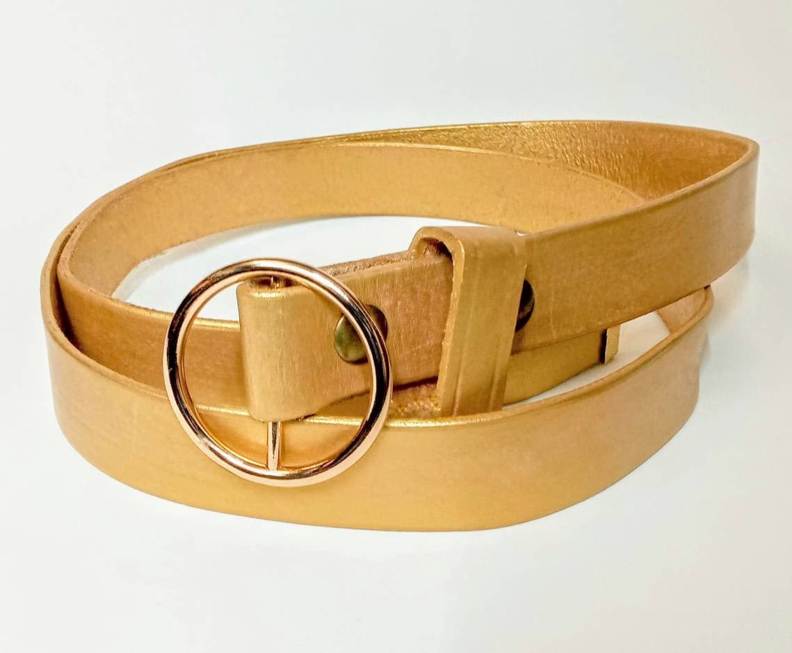 Women's Metallic Gold Skinny Belt Full Grain Leather Etsy Hong Kong