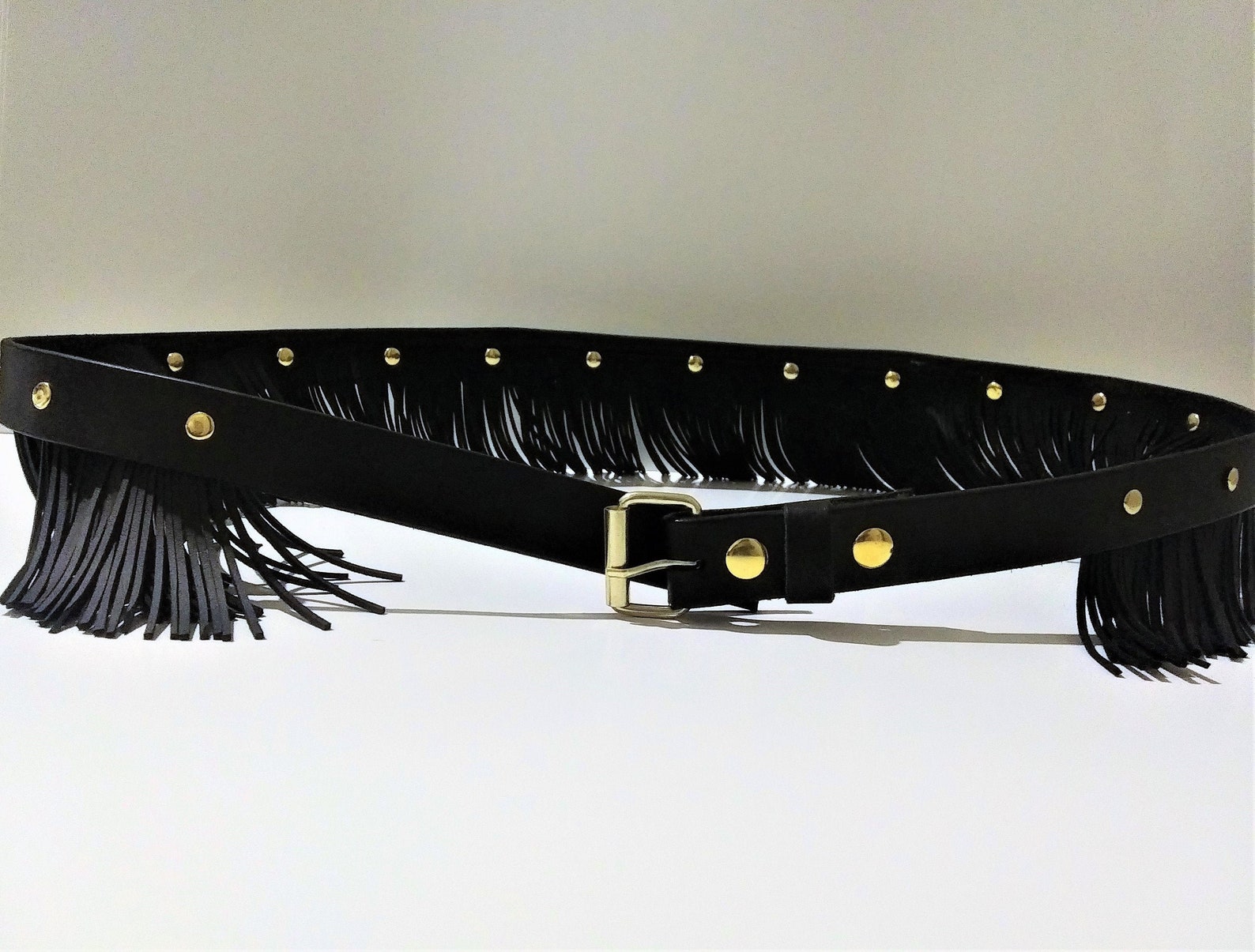 Women's Western Leather Fringe Belt Short Fringe Black Etsy