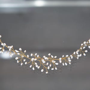 Goldie - Bridal hair wreath with natural pearls, delicate wedding hair accessory, boho hair vine handmade bridal accessory