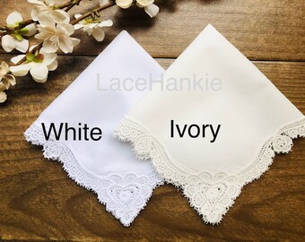 Ivory bridal blank cotton lace handkerchief, plain good quality hankie, for wedding gift, baptize hanky, everyday used, embroidery & print