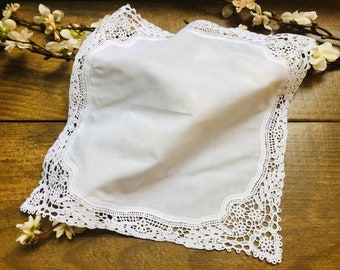 Blank fancy lace edge cotton handkerchief, plain woman handkerchief, Delegate cotton, white hankie, wedding gift