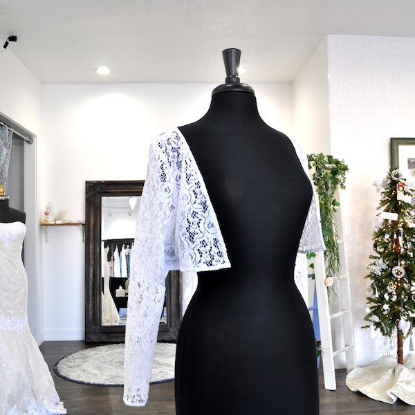 White Floral Bridal and Prom Bolero Jacket - Gretta