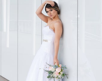 All Lace Wedding Gown with Beaded Belt - SAMPLE SALE-  Alexis