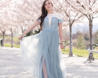 Blue Wedding Dress- Prom Dress- Formal Gown- Tulle Skirt- SAMPLE SALE- Aly