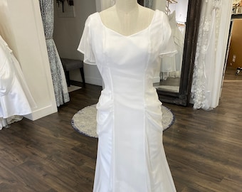 Modest Draped Chiffon Fit and Flare Wedding Gown - SAMPLE SALE