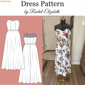 Sewing Pattern - Strapless Summer Sun Dress with Boning - Size 14-26