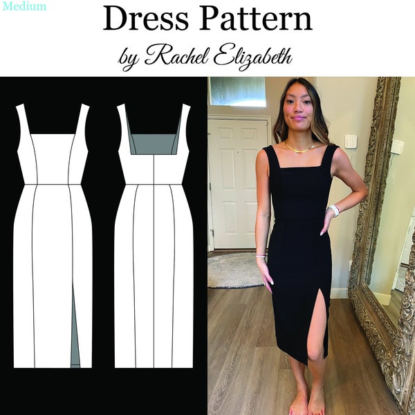 Sewing Pattern- Fitted Square Neck Dress with Slit - Size 14-26