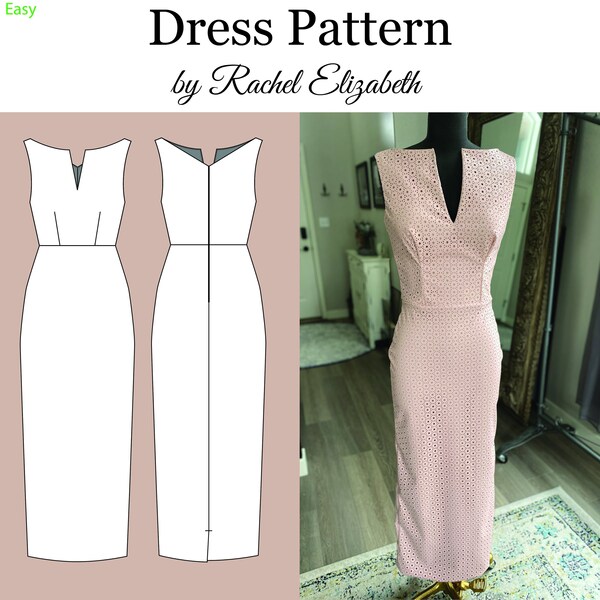 Sewing Pattern- Fitted Midi Pencil Dress - Sizes 00-12