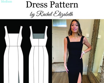 Sewing Pattern- Fitted Square Neck Dress with Slit - Size 14-26