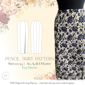 Sewing Pattern, Classic Pencil Skirt with Slit, classic pencil skirt sewing pattern, easy skirt pattern, simple pattern, instant download