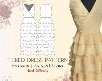 Sewing Pattern Dress Layered Skirt Instant Download PDF Sewing Pattern  Downloadable Ruffled Sewing Pattern Romantic Dress Pattern PDF Print