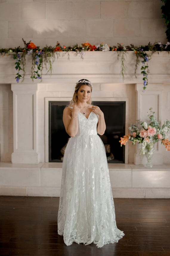 whimsical a line wedding dress F211061 Whimsical Embroidered Lace & Netting A-line Wedding Dress