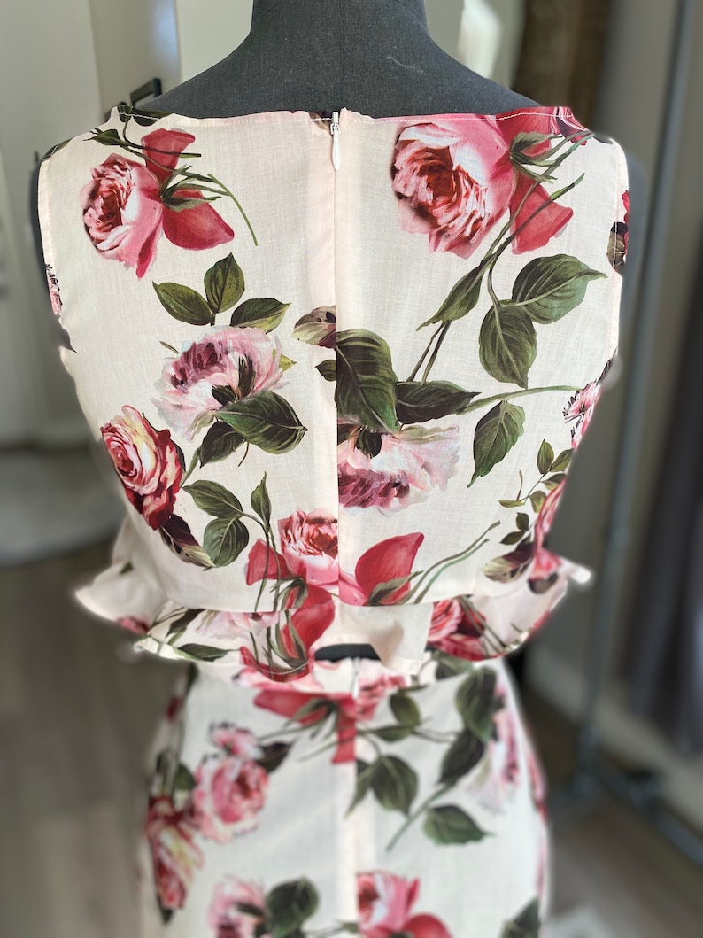 Ruffled Rose Printed Two-Piece Summer Dress