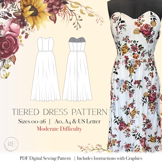 PDF Download Sewing Pattern Strapless Summer Sun Dress With Boning  Strapless Midi Dress Instant Download Sewing Pattern Engagement Dress - Etsy