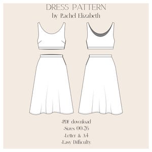 Sewing Pattern Two Piece Skirt and Top Set, downloadable sewing pattern, print at home pattern, learn to sew easy sewing tank top and skirt
