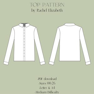 Sewing Pattern Womans Button Up Shirt, classic cut button up shirt with collar, pdf pattern instant download with instructions for beginners