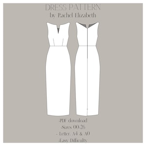 Sewing Pattern, Fitted Midi Pencil Dress, downloadable pattern, instant download, pdf sewing patter, v neck dress, midi dress, easy pattern