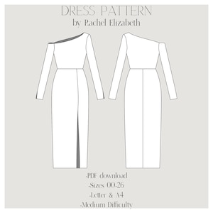 Patrón de costura, vestido de punto con hombros descubiertos, falda con aberturas y mangas, patrón de descarga instantánea, patrón en PDF, instrucciones de costura