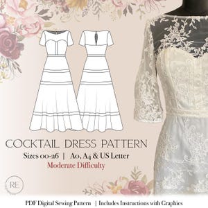 Sewing Pattern Formal dress Tiered Skirt with Sheer Panels and Sleeves, Instant download sewing pattern elopement dress, simple wedding