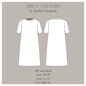 Sewing Pattern downloadable Tee Shirt Dress, simple easy beginner sewing pattern, t-shirt dress sewing pattern, print at home pattern
