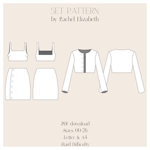 Sewing Pattern, Cropped Suit and Top Set, coord sewing pattern, instant download sewing pattern pdf, matching jacket skirt and top pattern
