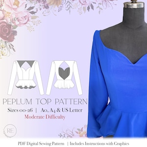 Sewing Pattern Sweetheart Keyhole Peplum Top Fashion Forward Instant download pdf sewing pattern blouse pattern trendy pattern