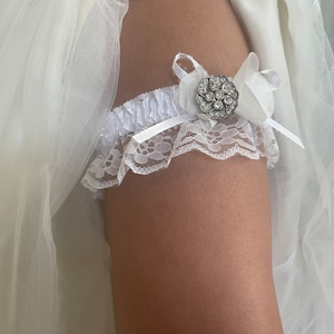 Stretchy Garter Belt Set made from White lace, satin and ribbon, tos garter with a keep garter. All white lace, satin and ribbon.