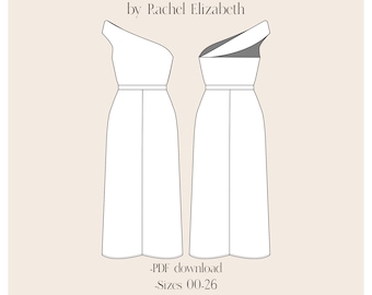 Naaipatroon asymmetrische four-way stretch jumpsuit, jumpsuit naaipatroon, instant download, wijde pijpen broek patroon, gebreide jumpsuit naaien