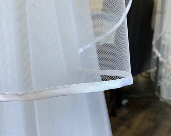 Ribbon edged bridal Veil wedding veil tulle bridal veil ribbon edging white ivory veil champagne veil long tulle veil short veil