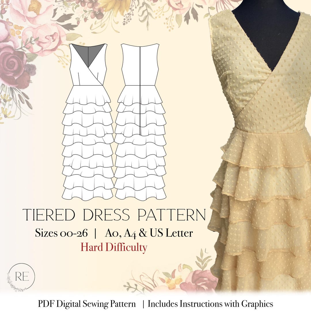 V-neck Tiered Dress Sewing Pattern (PDF Download) - Etsy V-neck Tiered Dress Sewing Pattern (PDF Download) - Etsy
