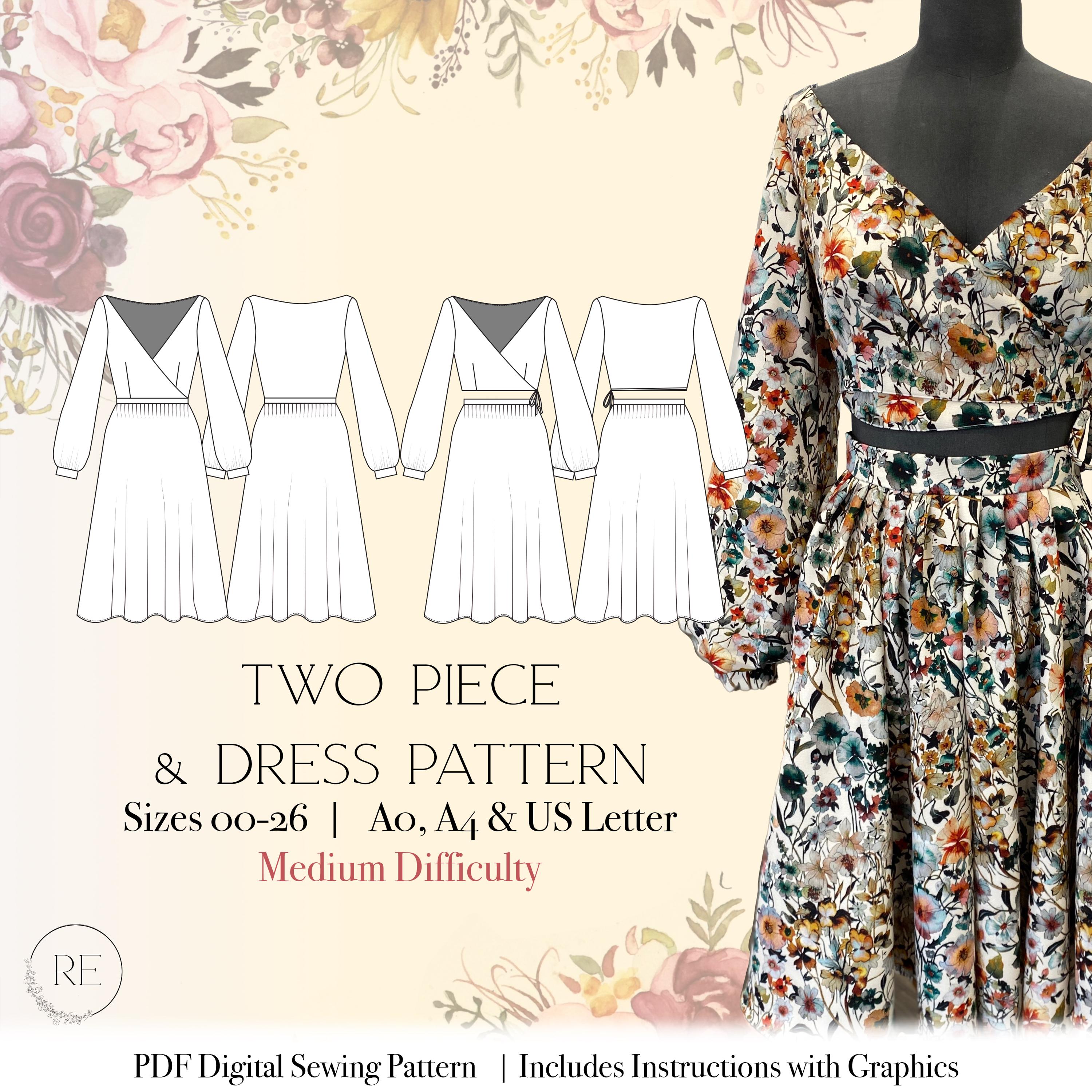 Sewing Pattern, Two-piece Dress Wrap-top Pleated Skirt or Dress Pattern ...