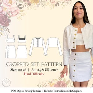 Sewing Pattern Cropped Suit and Top Set sewing pattern instant download sewing pattern pdf matching jacket skirt and top pattern Trendy work