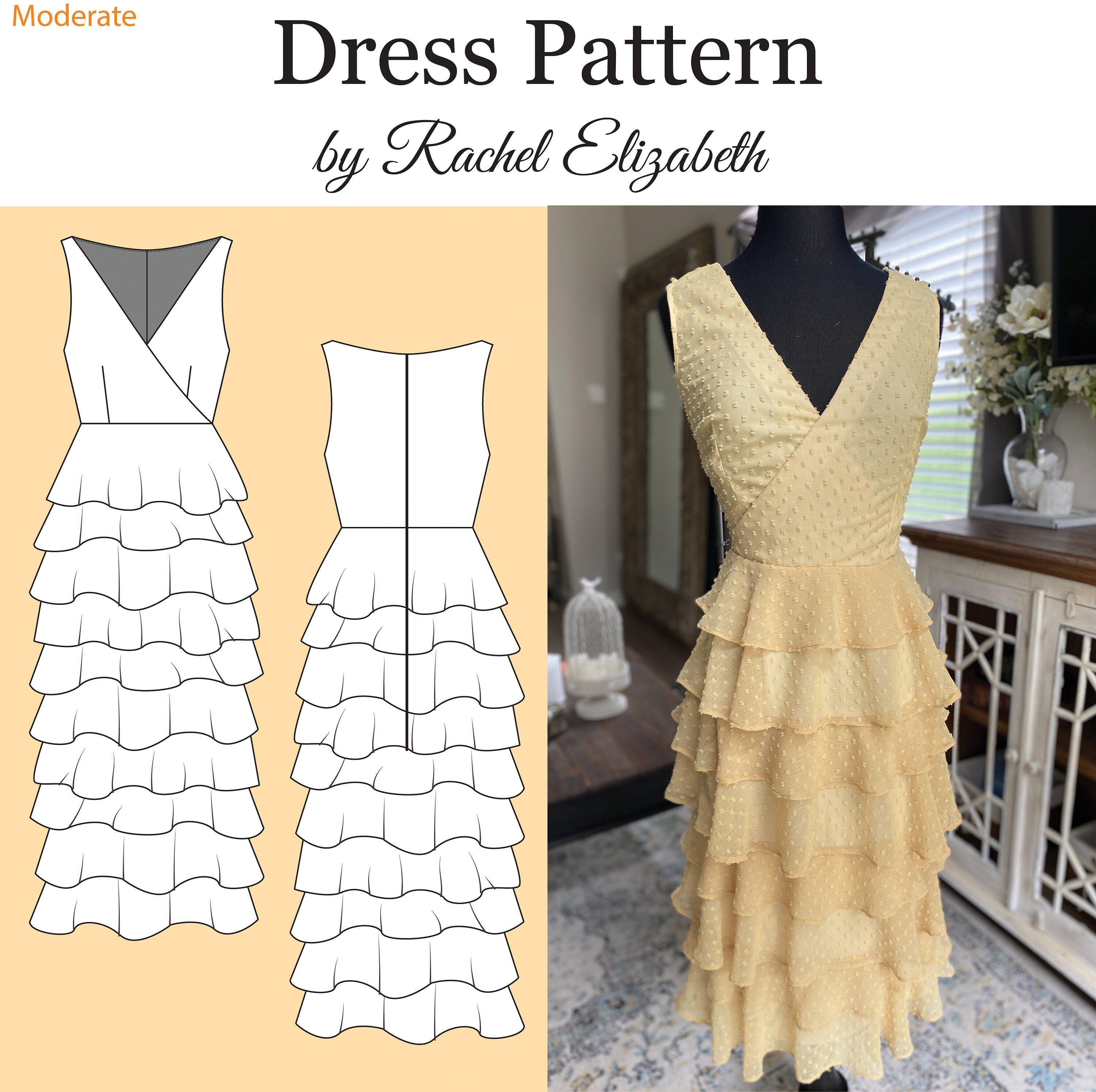 V-neck Dress With Layered Tiered Skirt 