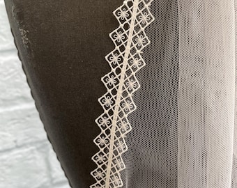 Serenity Wedding Veil Tulle Bridal Veil with Embroidered Lace Trim Fingertip, Chapel & Cathedral Lengths Ivory or Pale Ivory Veil