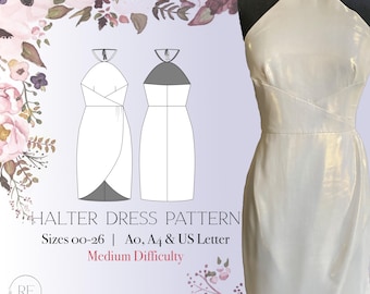 PDF Naaipatroon jurk Halter Feestjurk Wikkelrok Naaipatroon Datum Avondjurk Instant Download patrooninstructies met foto