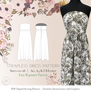PDF Pattern Dress Sewing Pattern Empire Waist Home Sewing Pattern Dress Gathering Sewing Pattern Strapless Dress Download Pattern Sheath Sew