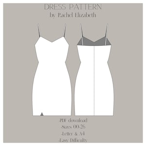 Sewing Pattern Fitted Mini Dress, bodycon fitted spaghetti strap dress instant downloadable pattern, learn to sew easy pattern for beginners
