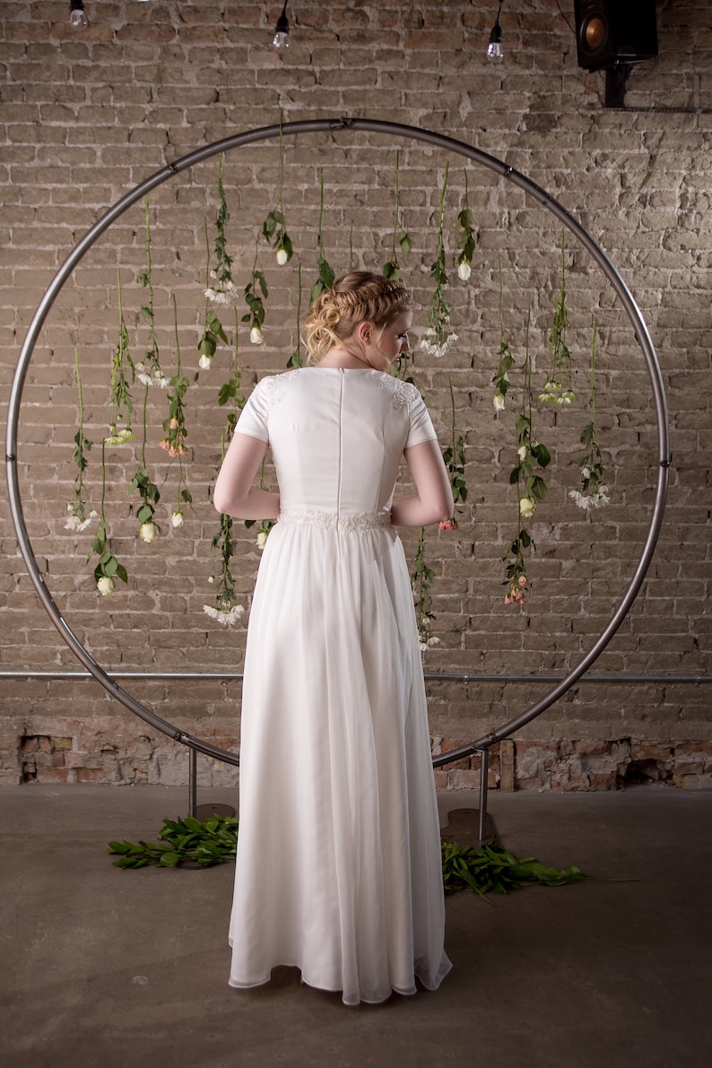 Modest Wedding Dress with Chiffon Skirt SAMPLE SALE Breanna image 3